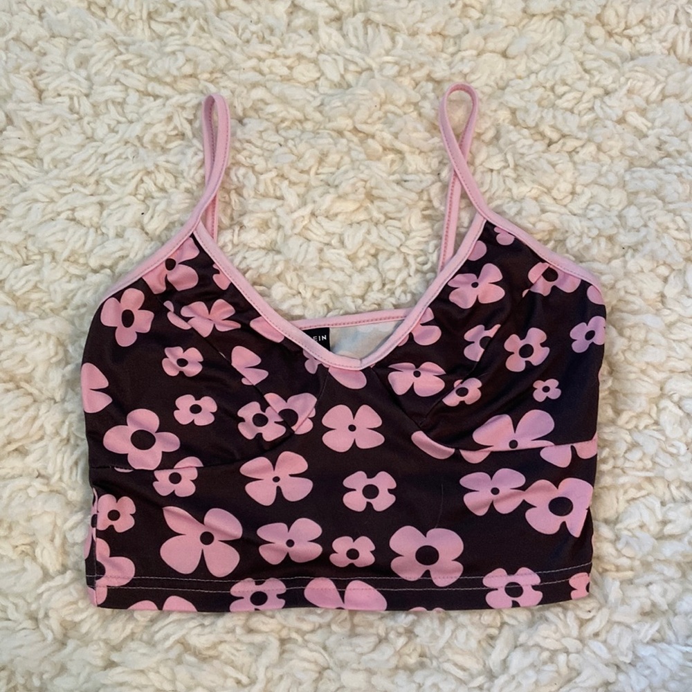 Y2K Brown and Pink Flower Crop Top